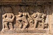 The great Chola temples of Tamil Nadu - The Airavatesvara temple of Darasuram. Detail of the panels of the prakara-wall with scenes of dance. 